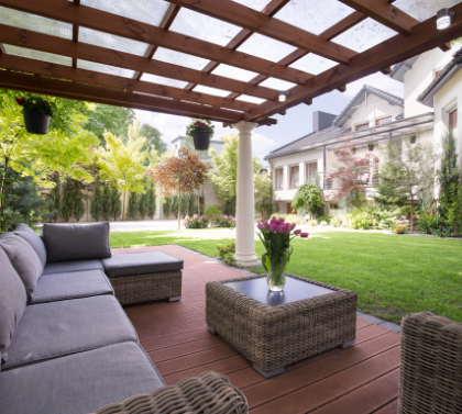 outdoor patio with green grass